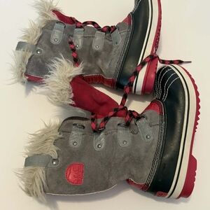 Sorel Gray and Red Fur-Lined Boots